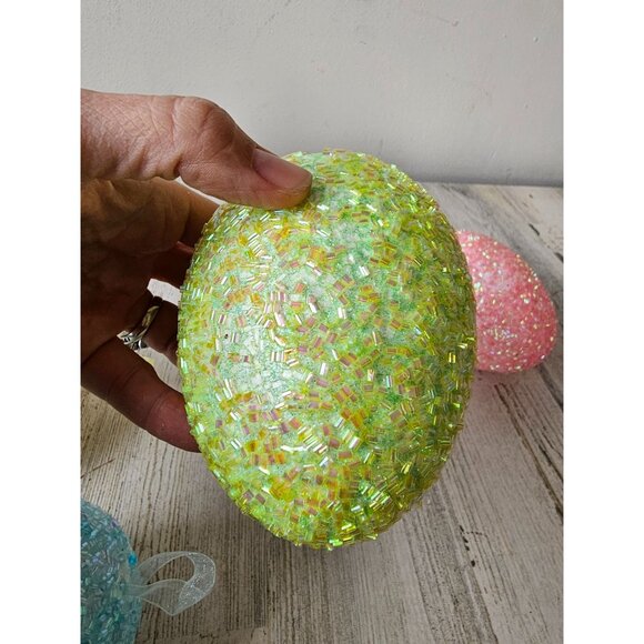 Large sequin glitter egg ornament Easter spring decor green pink blue sparkle - Picture 7 of 12